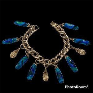 Rare Vintage Napier Swirled Art Glass Charm Bracelet